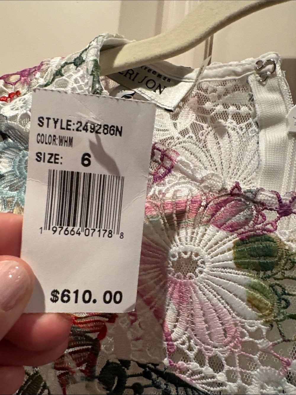 Rickie Freeman for Teri Jon White Lace Midi Dress with Pastel Floral Accents - Picture 4 of 5